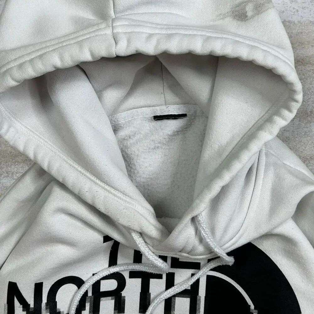 Vintage Y2K The North Face Hoodie Mens M White Black Logo Cotton Pullover